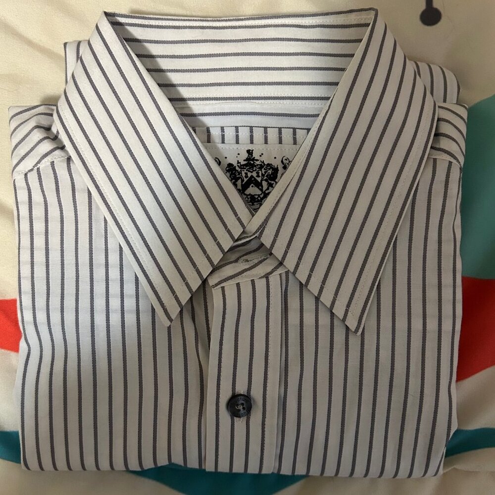Sharp Fit Button Up Dress Shirt for Men - B/W stripes with Special Graphics NWOT